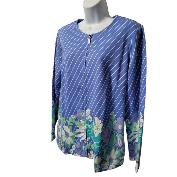 Bob Mackie Wearable Art Jacket Full Zip Size M Womens Blue Stripe Floral Vtg NWT - Picture 12 of 15
